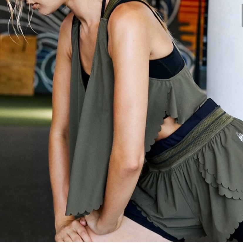 Free People Movement Green Scallop, 2 Pc. Tank Shorts